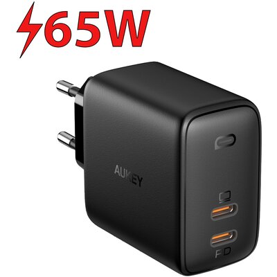 Aukey Ultraszybka ładowarka sieciowa PA-B4 Omnia GaN 2xUSB C Power Delivery 3.0 65W 6A PA-B4