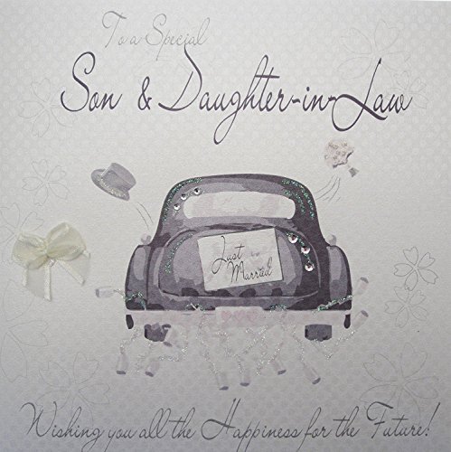 WHITE COTTON CARDS white cotton cards 'To a Special Son & Daughter-in-Law Wishing You All The Happiness for The Future', duża karta (kod XLBd17, samochód ślubny) XLBd17