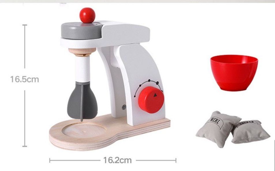 Ikonka Mikser robot kuchenny drewniany + akcesoria biały