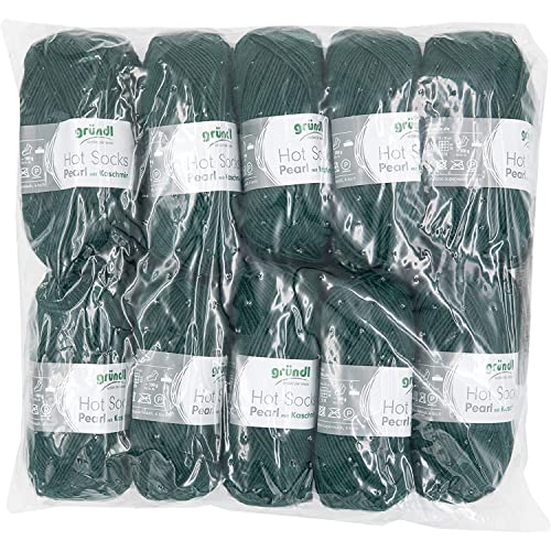 Gründl Hot Socks Pearl uni włóczka do robienia na drutach (przytulnie miękka wełna na skarpety z 75% wełny merynosów, 20% poliamid, 5% kaszmir, 50 g / 200 m, grubość drutów: 2,5-3, 10 x 50 g), jodła