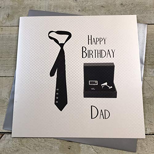 WHITE COTTON CARDS Białe bawełniane kartki Happy Dad; ręcznie robione duże kartki urodzinowe (krawat i spinki do mankietów) XSB16-d