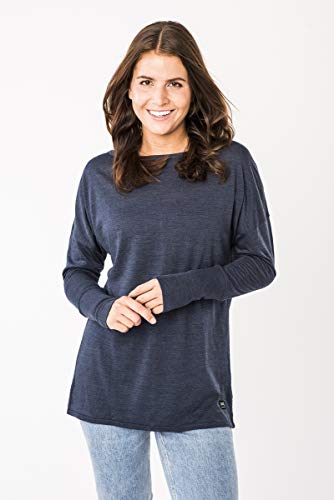 super.natural damska koszulka z długim rękawem, z wełny merynosów, W TRAVEL LS, rozmiar: XS, kolor: ciemnoniebieski melanż SNW006670