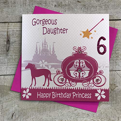 WHITE COTTON CARDS White Cotton Cards Wspaniała córka 6 szczęśliwych księżniczek ręcznie robiona kartka na 6. urodziny, GL240-6 GL240-6