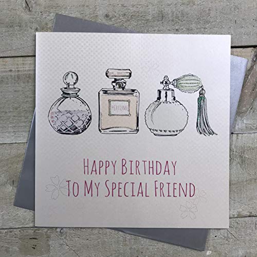 WHITE COTTON CARDS White Cotton Cards Duże butelki na perfumy, 'Happy Special Friend' ręcznie robiona kartka urodzinowa, XE4a-SF XE4a-SF