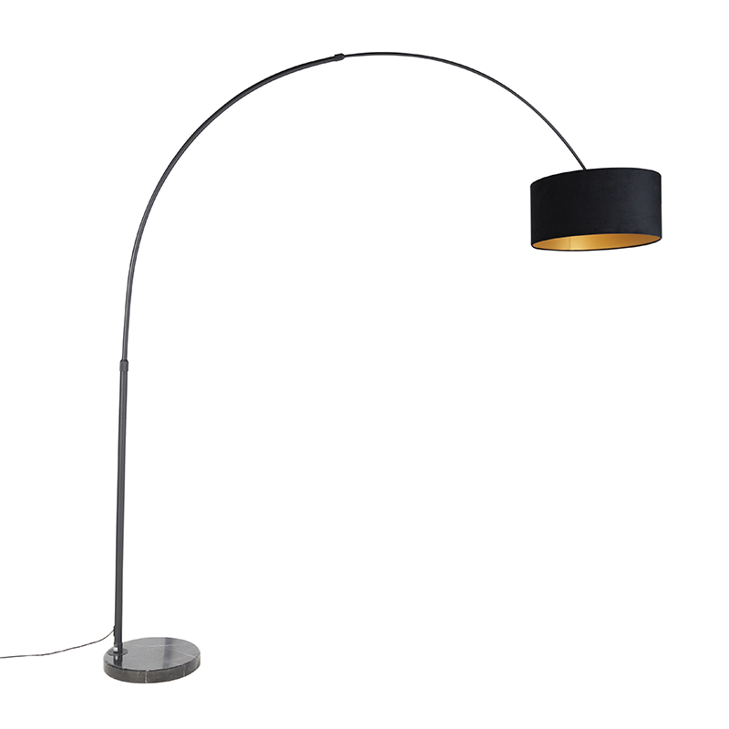 QAZQA Lampa podłogowa łuk czarna klosz welurowy czarny 50cm - XXL