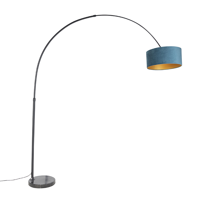 QAZQA Lampa podłogowa łuk czarna klosz welurowy niebieski 50cm - XXL