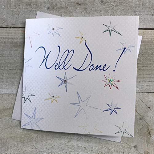 white cotton cards Stars Well Done ręcznie wykonana karta, biała, WB223