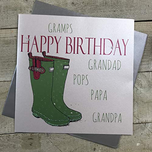 white cotton cards Duża kartka 'Happy Birthday'. Grandad.Pops.Papa.Grandpa ręcznie robiona kartka, biała, XN70