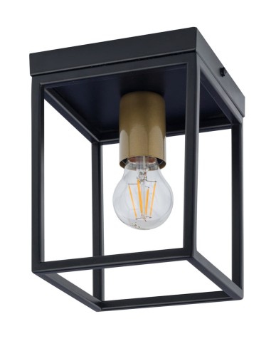 Sigma Sufitowa LAMPA plafon VIGO 32223 metalowa OPRAWA prostokątna loft klatka czarna złota 32223