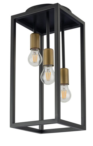 Sigma Plafon LAMPA sufitowa VIGO 32225 metalowa OPRAWA loftowa klatka prostokątna czarna złota 32225