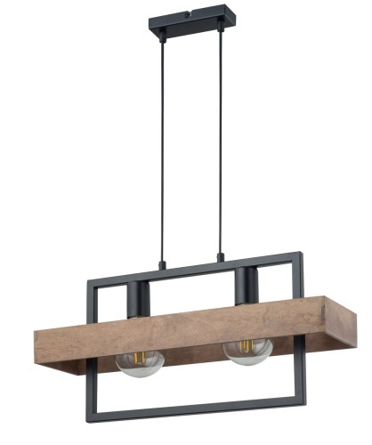 Sigma czarna lampa wisząca z drewnianym kloszem ROBIN 2 32216 podwójny żyrandol loft nad stół do jadalni