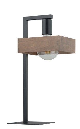 Sigma czarna lampka stołowa z drewnianym kloszem ROBIN 50251 lampa biurkowa w stylu loft do gabinetu czarno-brązowa 50251