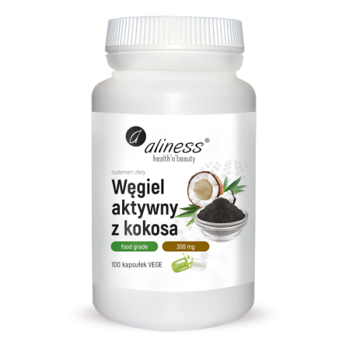 Aliness Węgiel Aktywny z Kokosa Spożywczy FOOD GRADE 300 mg (100 kaps) Aliness ali-116