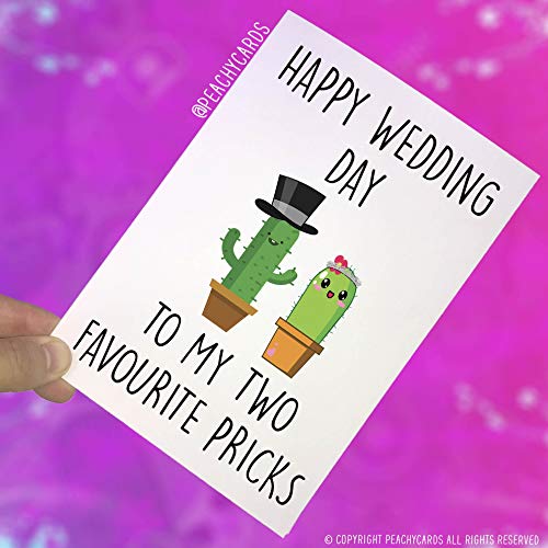 Peachy Antics Śmieszne karty ślubne uroczystości niegrzeczny żart karta najlepsza przyjaciel ślub małżeństwo Happy Wedding Day My Favorite Pricks Cactus PC239 WSD_PC239