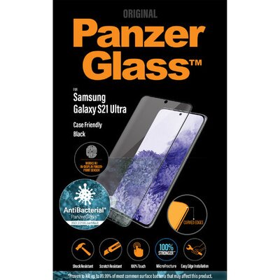 PanzerGlass Szkło antybakteryjne do etui Case Friendly Galaxy S21 Ultra 5G, czarna ramka 5711724072581