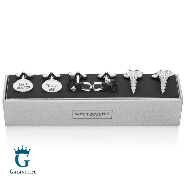 Onyx-Art Zestaw spinek do mankietów na prezent dla lekarza CKS010/265