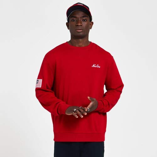 New Era Męska koszulka Ne Script Crew SCA, czerwona, XS