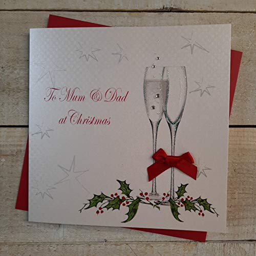 WHITE COTTON CARDS White Cotton Cards X53 'To Mum and Dad' na Boże Narodzenie ręcznie wykonana kartka bożonarodzeniowa, biała X53