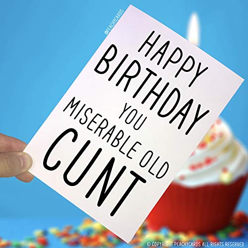 Peachy Antics Kartki urodzinowe, 'Happy Birthday You Cock Hungry Whore', zabawna karta nowości karty żart karta okolicznościowa przyjaciele ofensywna kartka urodzinowa PC15 WSD_PC15