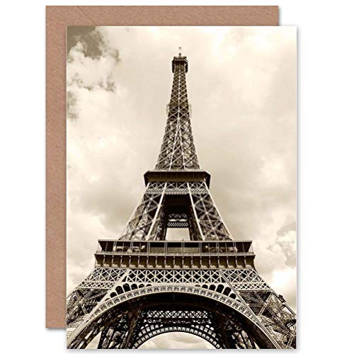 Wee Blue Coo Wieża Eiffla Sepia Paryż Francja kultowa kartka urodzinowa pusta z życzeniami