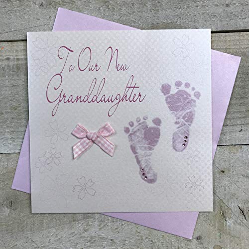 white cotton cards To Our New Granddaughter ręcznie wykonana kartka różowe stopy, WS39