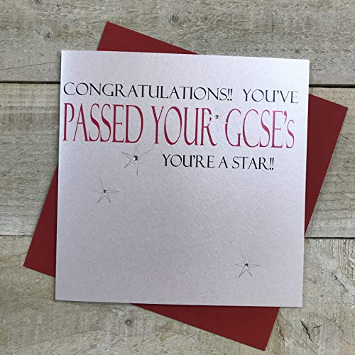 white cotton cards Ręcznie wykonana kartka 'Congratulations You Passed Your GCSE's, You're A Star', biała, N311
