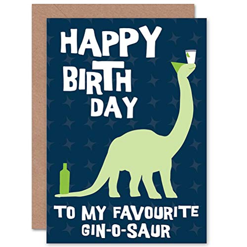 Wee Blue Coo 'Birthday Happy Fun' dinozaur alkohol gin-saur' prezent uszczelniona kartka z życzeniami plus koperta pusta w środku