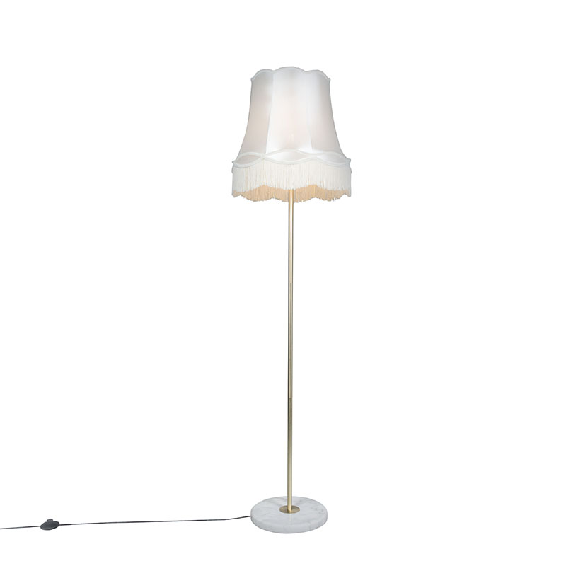 QAZQA Lampa podłogowa retro mosiądz klosz kremowy Granny 45cm - Kaso