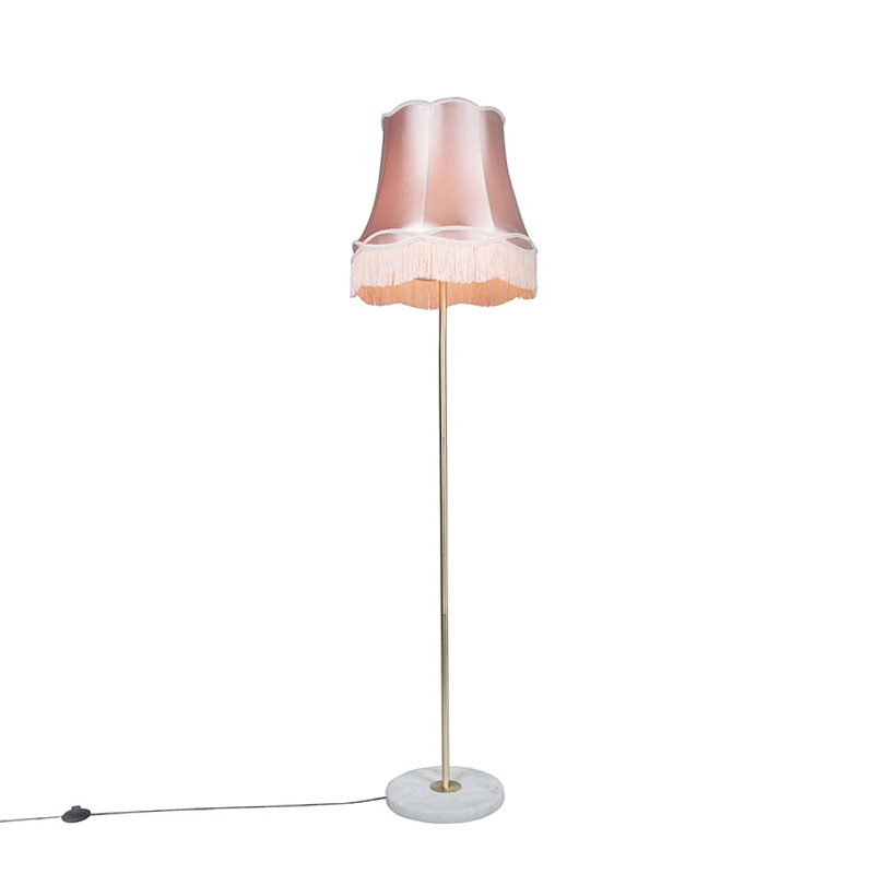 QAZQA Lampa podłogowa retro mosiądz klosz różowy Granny 45cm - Kaso