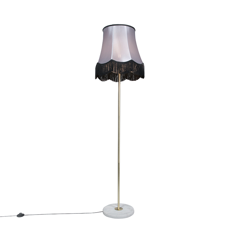 QAZQA Lampa podłogowa retro mosiądz klosz szaro-czarny Granny 45cm - Kaso