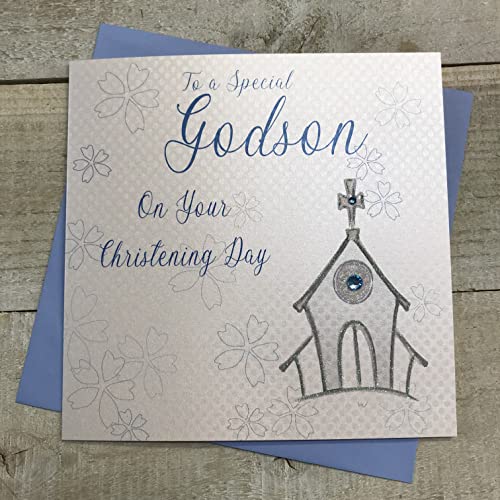 białe bawełniane kartki 'To a Special Godson on Your Chrzest Day' ręcznie robione kartka, kościół, WB186