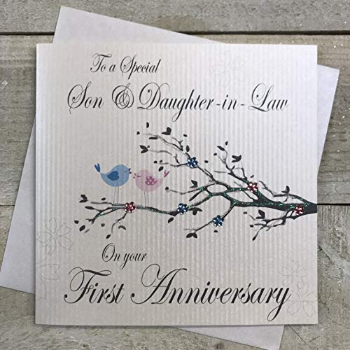 WHITE COTTON CARDS White Cotton Cards PD192 Rocznica ręcznie wykonana karta 'Special Son and Daughter-in-Law On Your First Love Birds, biała PD192