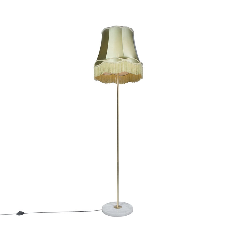 QAZQA Lampa podłogowa retro mosiądz klosz zielony Granny 45cm - Kaso