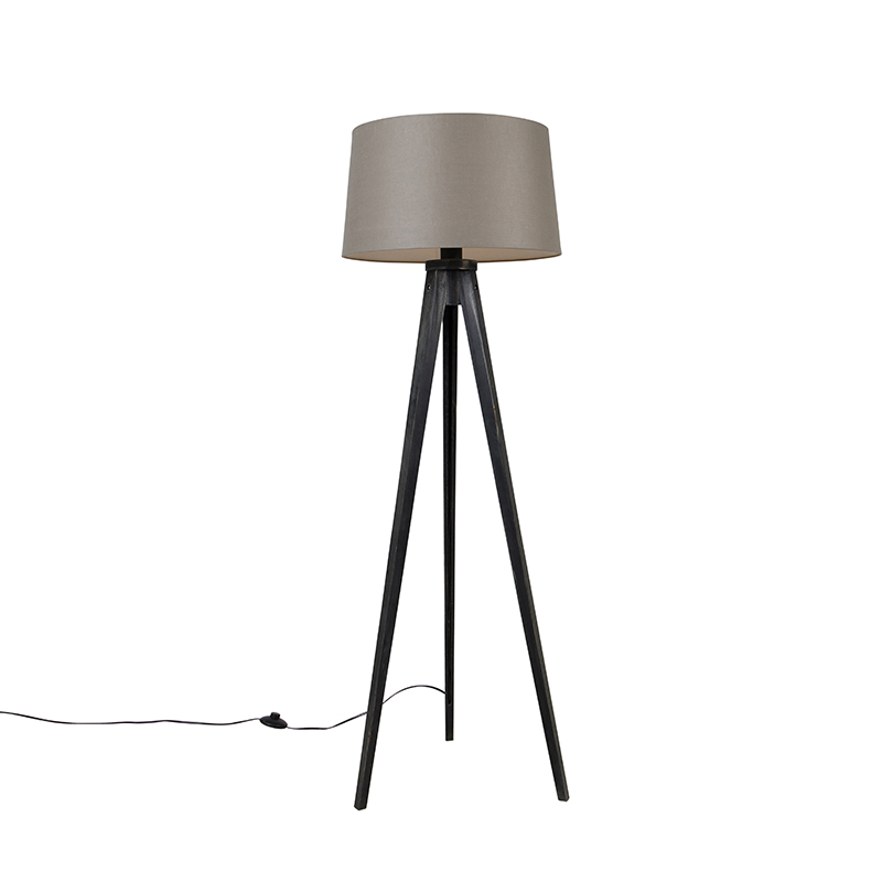 QAZQA Statyw czarny z lnianym kloszem ciemnoszary 45 cm - Statyw Classic
