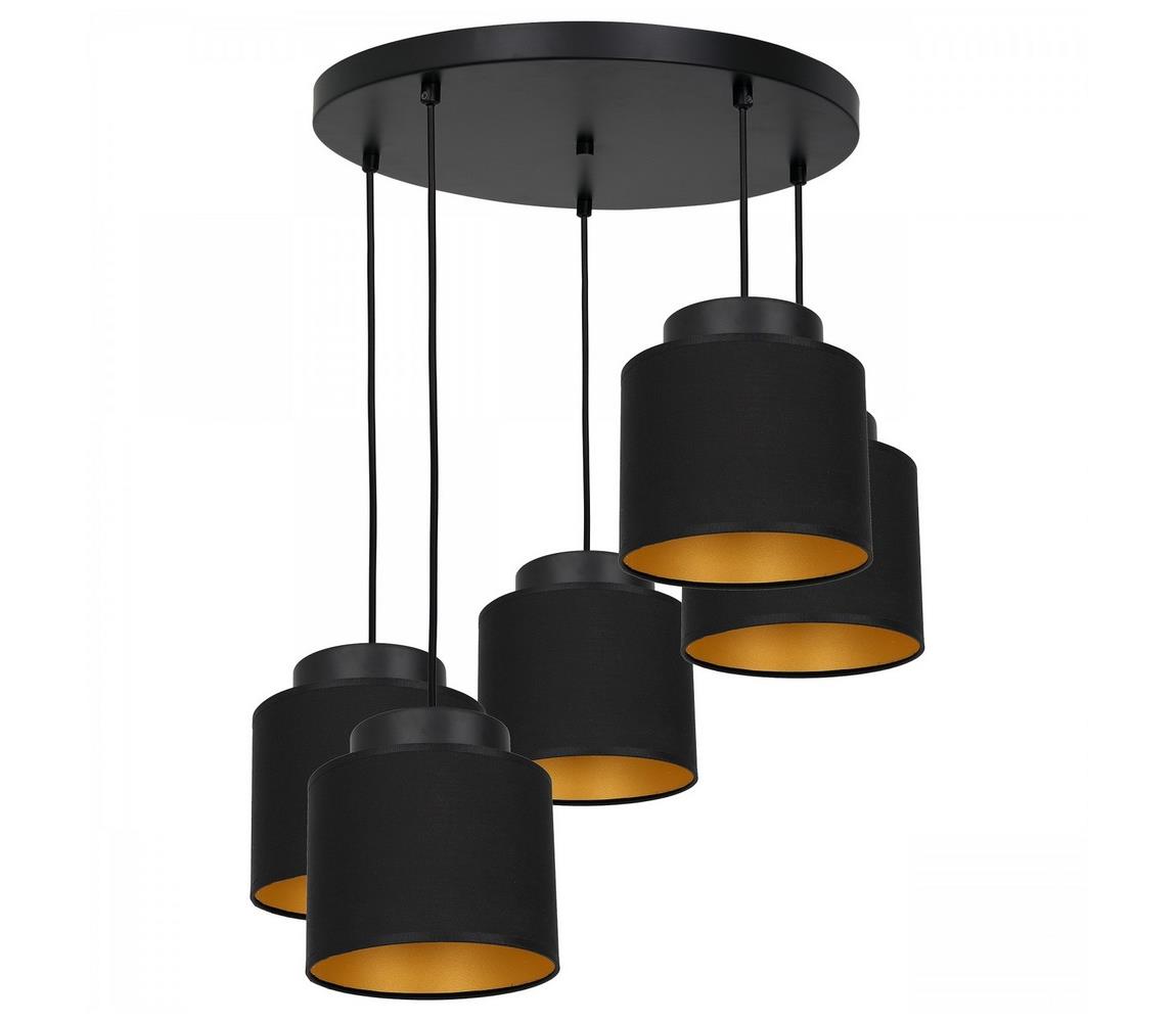 Żyrandol Soho cylinder okrągły 5-pkt. czarna/złota