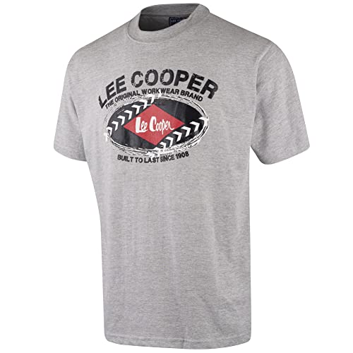 Lee Cooper LCTS014 męska praca bezpieczeństwo logo nadruk bawełna okrągły dekolt T-shirt odzież robocza top, szary Marl, 2XL LCTS014