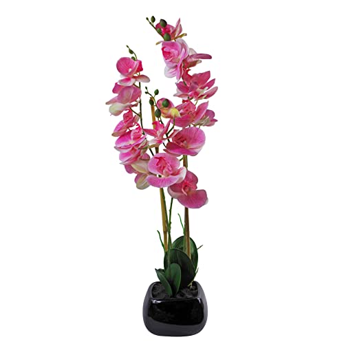 Liść 70 cm sztuczna orchidea jasnoróżowa z czarną ceramiczną donicą, materiały mieszane