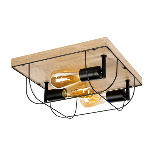 Britop Industrialna LAMPA sufitowa NETUNO 92043374 drewniana OPRAWA druciana retro drewno czarna