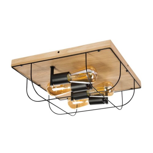 Britop Druciana LAMPA sufitowa NETUNO 92044474 industrialna OPRAWA drewniana retro drewno czarna