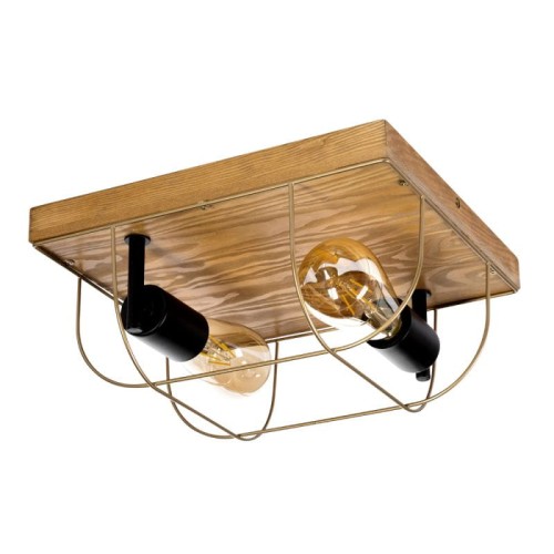 Britop Industrialna LAMPA sufitowa NETUNO 92012251 druciana OPRAWA drewniana vinatge drewno złota