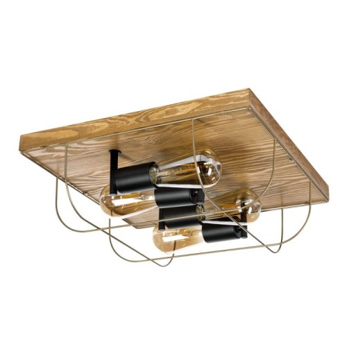 Britop Industrialna LAMPA sufitowa NETUNO 92014451 drewniana OPRAWA druciana retro drewno złota