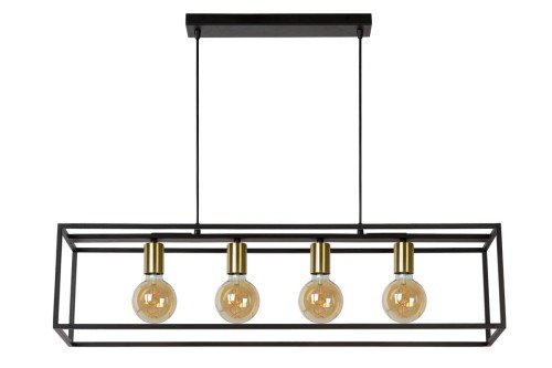Lucide Ruben 00424/04/30 Lampa wisząca zwis oprawa 4x40W E27 czarna/satynowy mosiądz