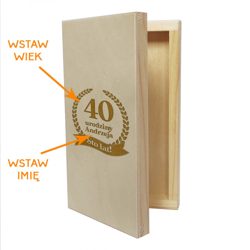 40 urodziny - sto lat! - pudełko na pieniądze z grawerem 9736