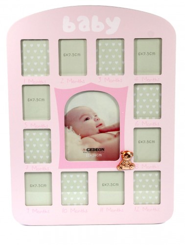 Ramka galeria roczek na 12 zdjęć różowa Miś B0313Q