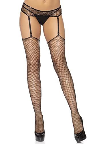 Leg Avenue Spandex siatka pończochy i pasek G, jeden rozmiar, czarny, 0,3 kg
