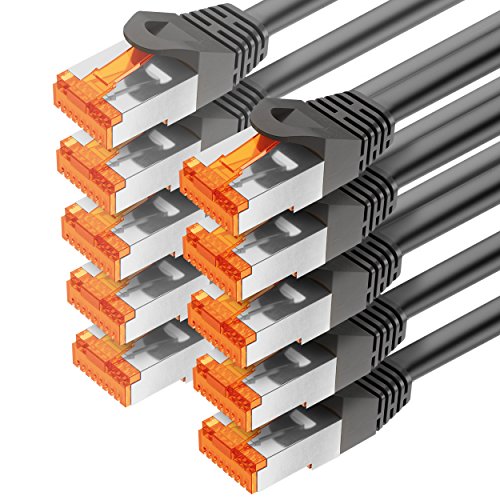mumbi Kabel LAN 0,5 m CAT 6 kabel sieciowy ekranowany F/UTP CAT6 Ethernet kabel krosowy RJ45 0,5 m, czarny (zestaw 10 szt.)