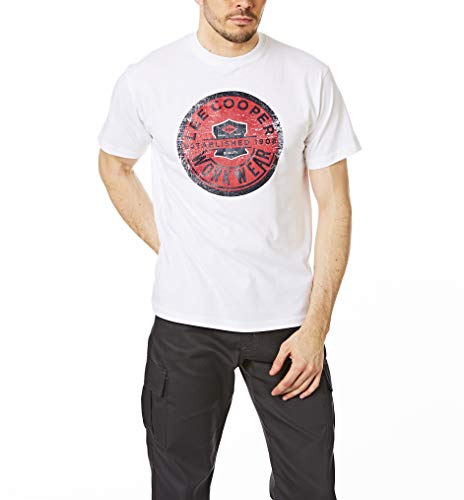 Lee Cooper Lee Cooper Męski duży klasyczny t-shirt z grafiką miękki w dotyku lekki top, biały, średni LCTS300_WHIT_M