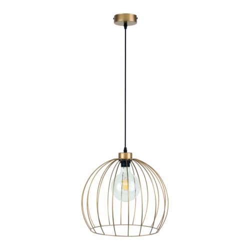 Britop Industrialna LAMPA wisząca COOP 18811920 metalowa OPRAWA druciany ZWIS kopuła złota czarna