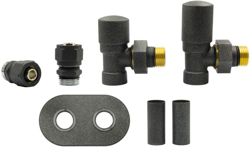 Varioterm Zawory regulacyjne kątowe SWING All in One - antracyt alu-pex - PEX 16 mm rozeta owalna zespolona 1szt AZIS15/FK(PEx)PO