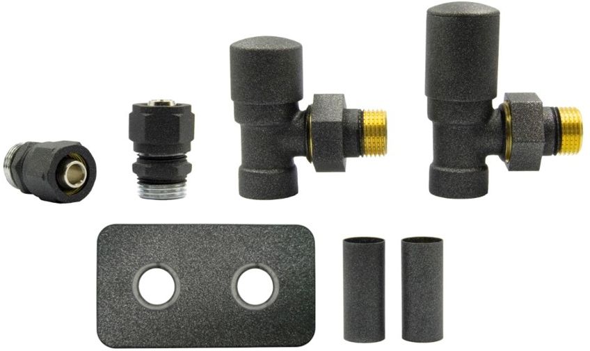Varioterm Zawory regulacyjne kątowe SWING All in One - antracyt alu-pex - PEX 16 mm rozeta prostokątna zespolona 1szt AZIS15/FK(PEx)PP
